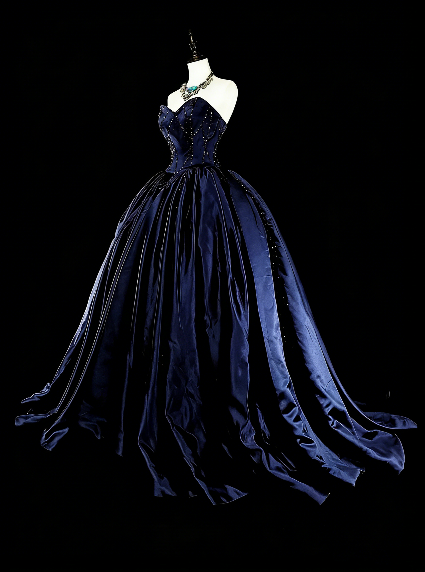 Robe de bal vintage bleu marine en tulle, décolleté cœur, style années 80, robe de soirée formelle, robe de bal longue N1755