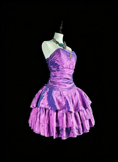 Süße Ballkleid Trägerlos Lila Taft Kurze Mini Homecoming Kleider N2379