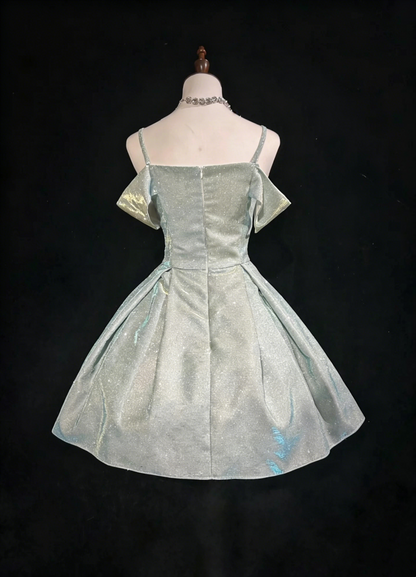 Vintage Ball Gown Light Blue Short Mini Length Short Sleeves Party Dress Cocktail Homecoming Dresses N3906
