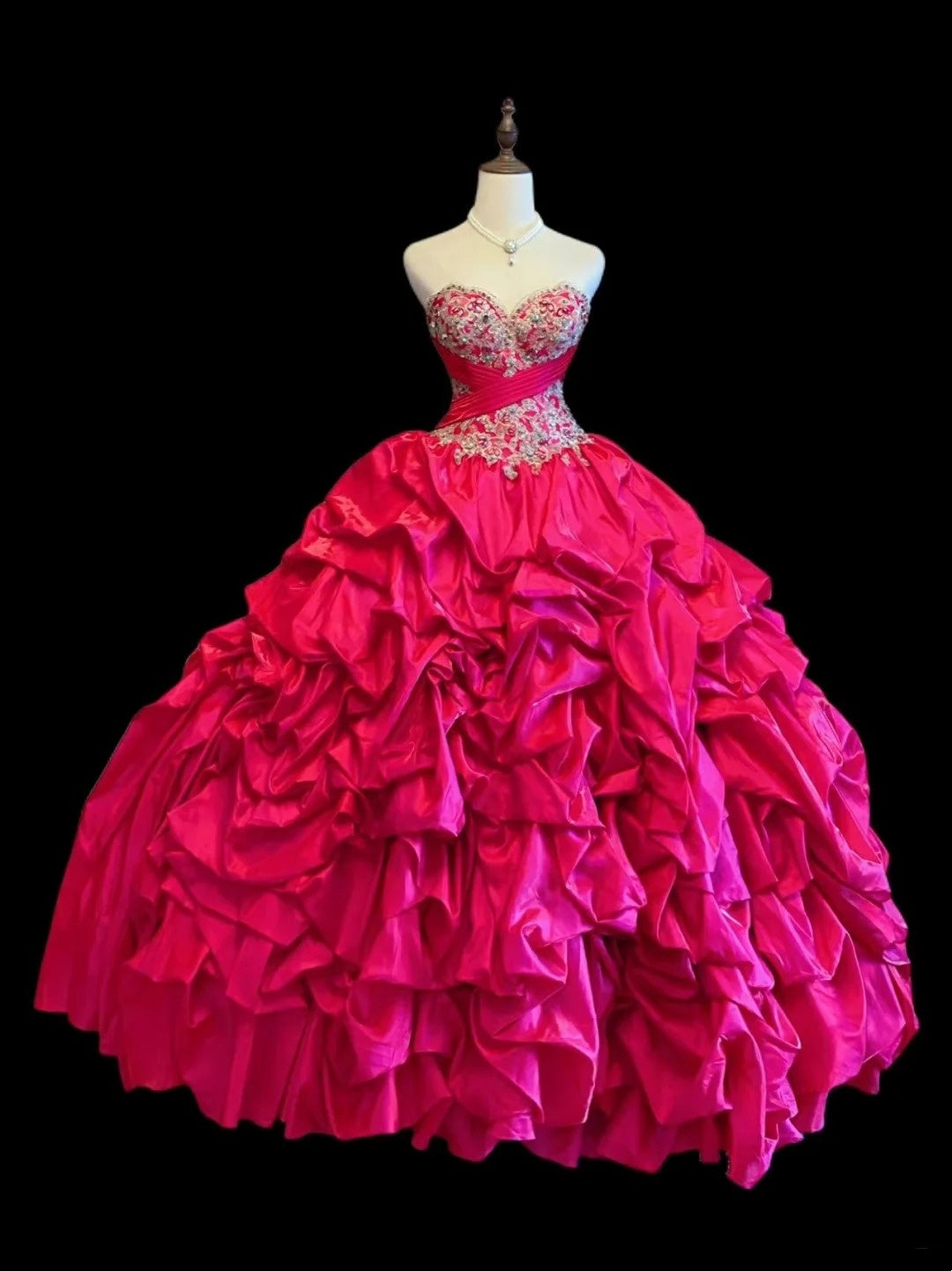 Princess Ball Gown Sweetheart Hot Pink With Layered Tiered Long Sweet 16 Dresses Seventeen Quince Dress RB4027