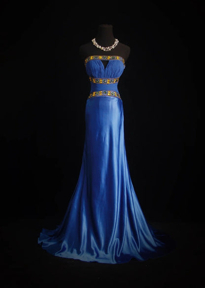 Robe de soirée/bal formelle princesse sirène bustier en satin bleu roi avec perles pour le 18e anniversaire RB3269