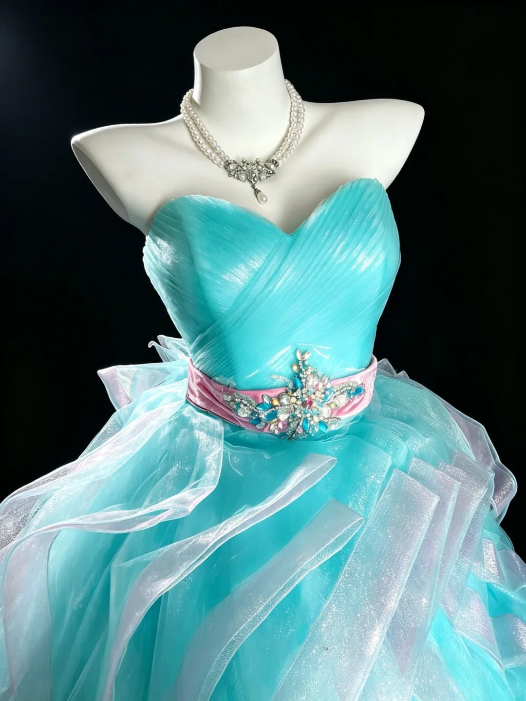 Sweet Ball Gown Sweetheart Blue Organza Tiered Layers Sweet 16 Dresses Quinceanera Dress Long 15 Vestidos De Fiesta N4204