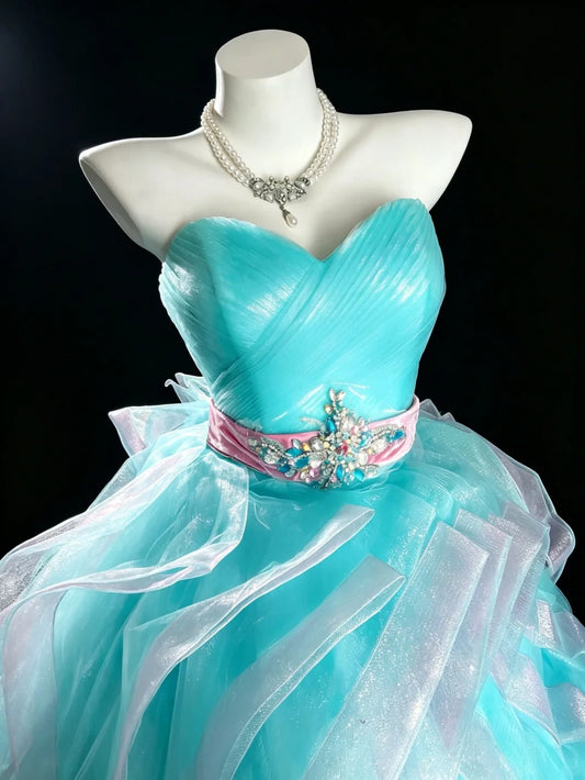 Sweet Ball Gown Sweetheart Blue Organza Tiered Layers Sweet 16 Dresses Quinceanera Dress Long 15 Vestidos De Fiesta N4204