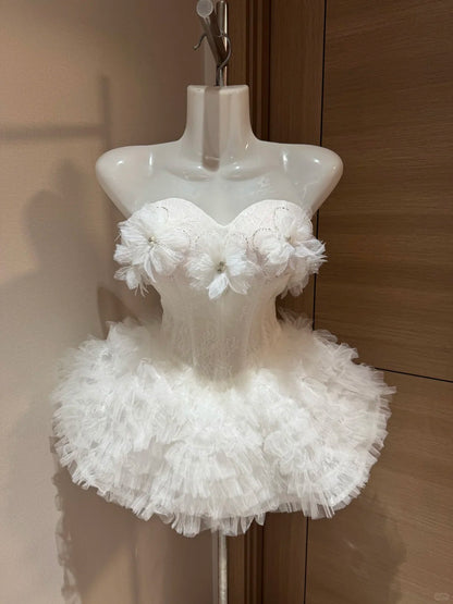 Jolies robes de bal bustier en tulle blanc pour une soirée à Rio, inspiration robes de bal Hoco Idées robes de bal RB4033