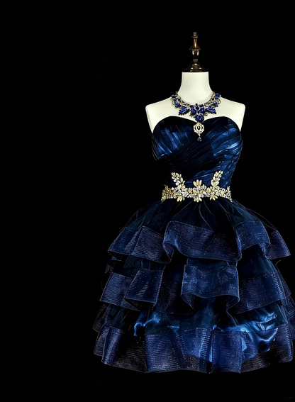 Jolie robe de bal bustier bleu marine en tulle, robes de remise de diplôme courtes mini robes de rentrée Hoco N2718