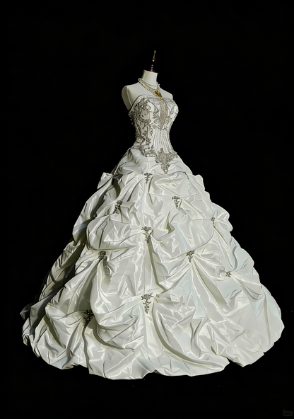 Vintage 80er Jahre Brautkleid Ballkleid trägerlos langes Brautkleid tailliertes Brautkleid N1594