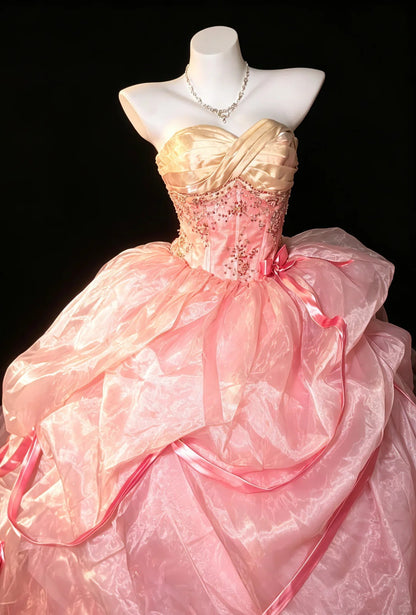 Süßes Ballkleid Sweetheart Blush Pink Organza Quince Kleid Lang Sweet 15 16 Quinceanera Kleider Vestido de princesa RB4471