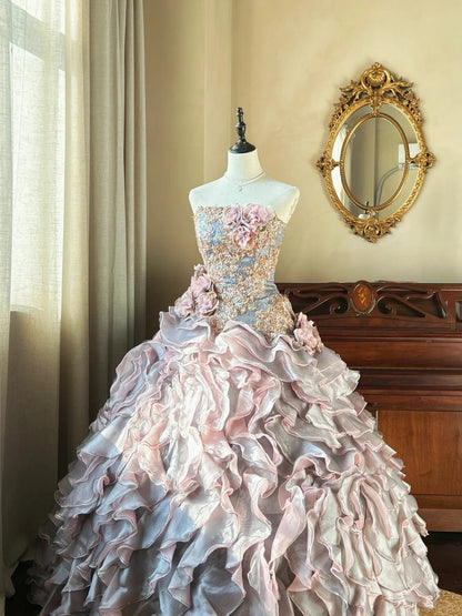 Cute  Ball Gown Strapless With Layers Tiered Sweet 16 Dresses Long 15 Vestidos De Fiesta N2267