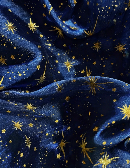 Glamouröses Ballkleid, Neckholder, Marineblau mit goldenen Sternen, Partykleid, Cocktailkleid, Abendkleid, N3813
