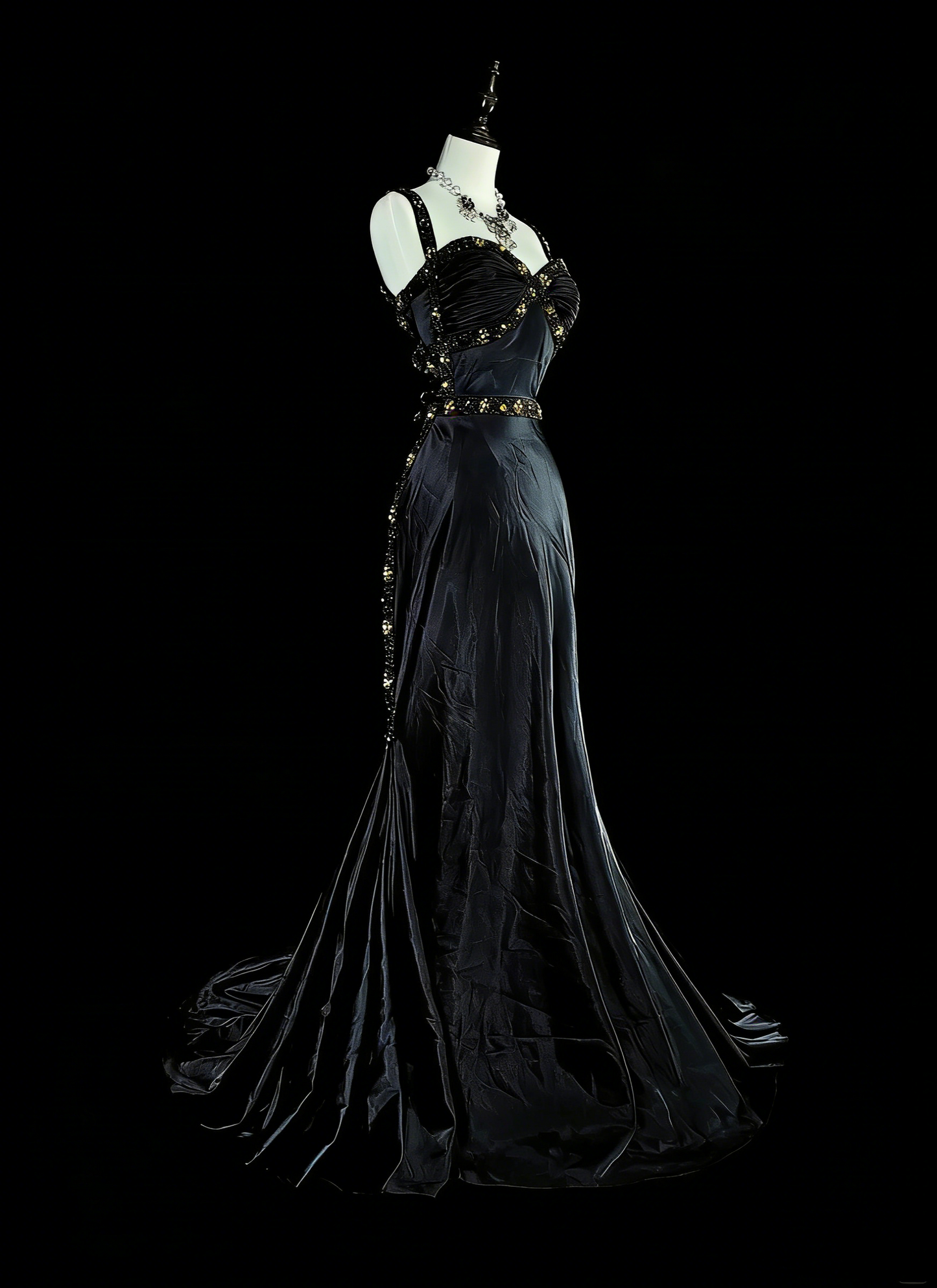 Vintage 1960s Mermaid Sweetheart Black With Straps Sleeveless Long Prom Formal Dresses N1591
