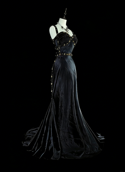 Vintage 1960s Mermaid Sweetheart Black With Straps Sleeveless Long Prom Formal Dresses N1591