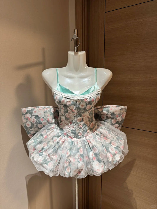 Cute Ball Gown Spaghetti Straps Green Floral Short Night In Rio Inspo Hoco Dress Ideas Homecoming Dresses RB4038