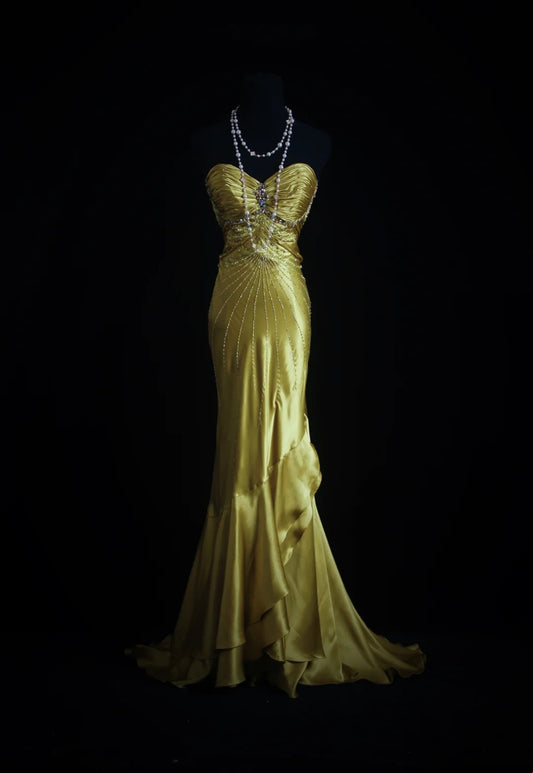 Vintage Prom Dresses Aesthetic 80s Retro Mermaid Sweethert Green Satin Long Formal Outfits N2334