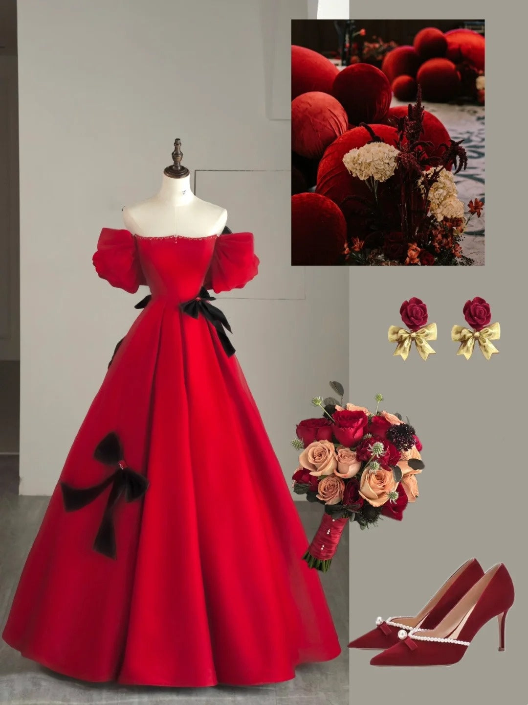 Modest Night Aesthetic Ball Gown Off The Shoulder Red Satin College Formal Sweet 16 Outfit Long Prom Dresses For Teens N1165