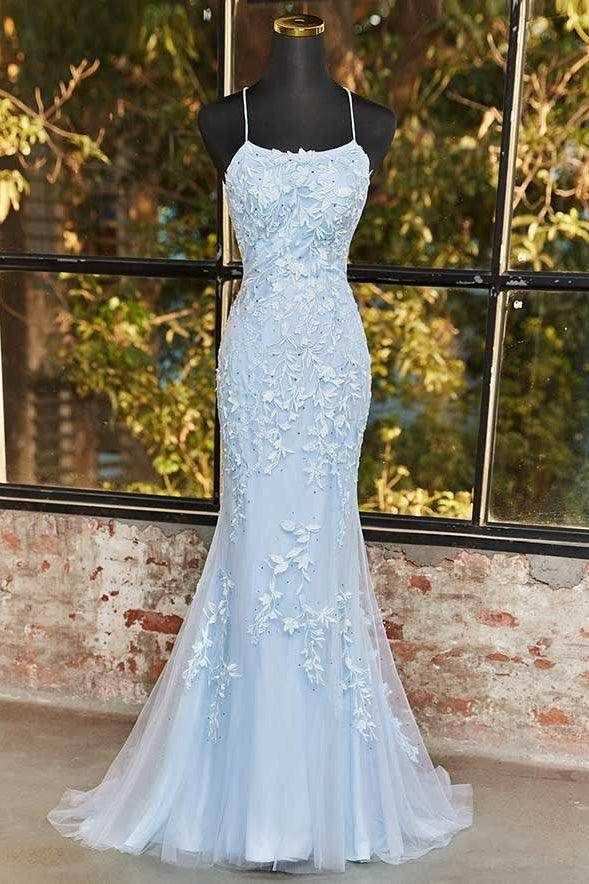Elegant Sheath-Column Floor Length Tulle Backless Long Prom Dress Party Dresses Online AB1689