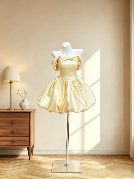 Pretty Outfit Ideas For Teens Girls Off The Shoulder Inspo Short Yellow Ball Gown Birthday Outfits Homecoming Dress RB3062
