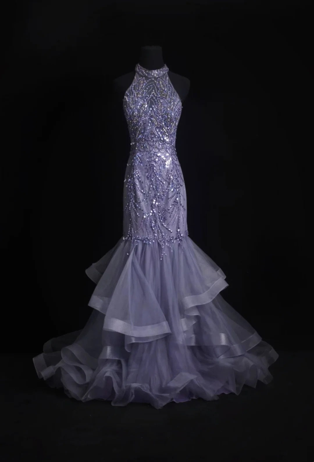 Vintage Prom Dresses 1960s Mermaid High Neck Purple Tulle Floor Length Sleeveless Evening Formal Outfits RB4931