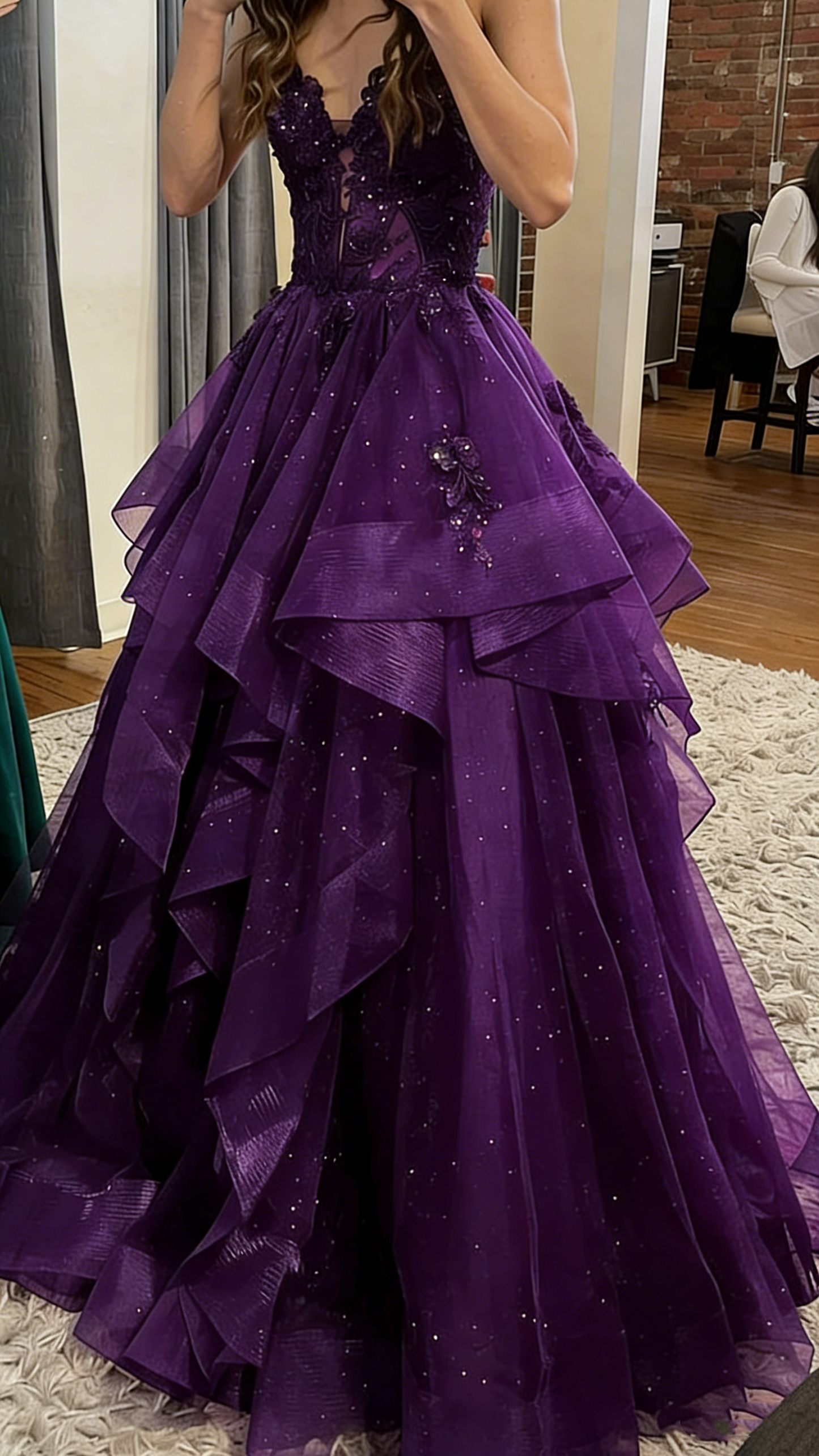 Chic Ball Gown Spaghetti Straps Burgundy Tulle Lace Long Prom Dress Evening Formal Gowns AB463