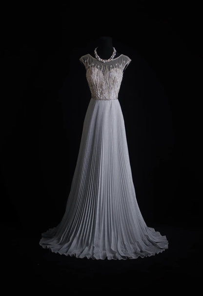 Vintage Prom Dresses Aesthetic 80s Retro A line Gray Pleated Chiffon Floor Length Formal Outfits N2332
