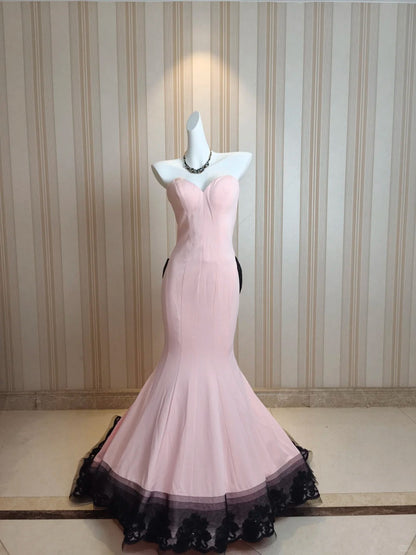 Élégante robe de bal formelle sirène rose bonbon en mousseline avec dentelle noire pour 18ème anniversaire N4192