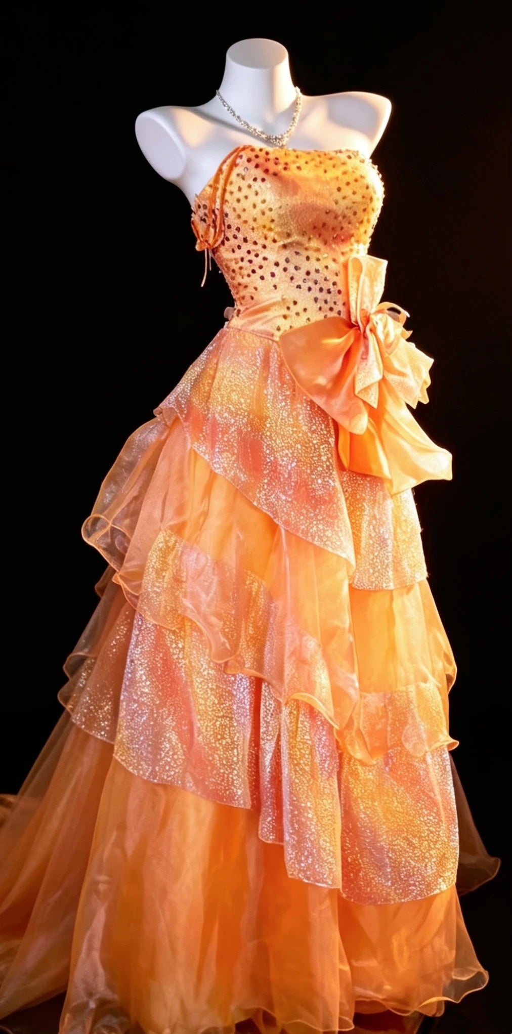 Modest Ball Gown Strapless Orange Ruffled Tiered Layers Evening Dresses Night Date Prom Dress N4474