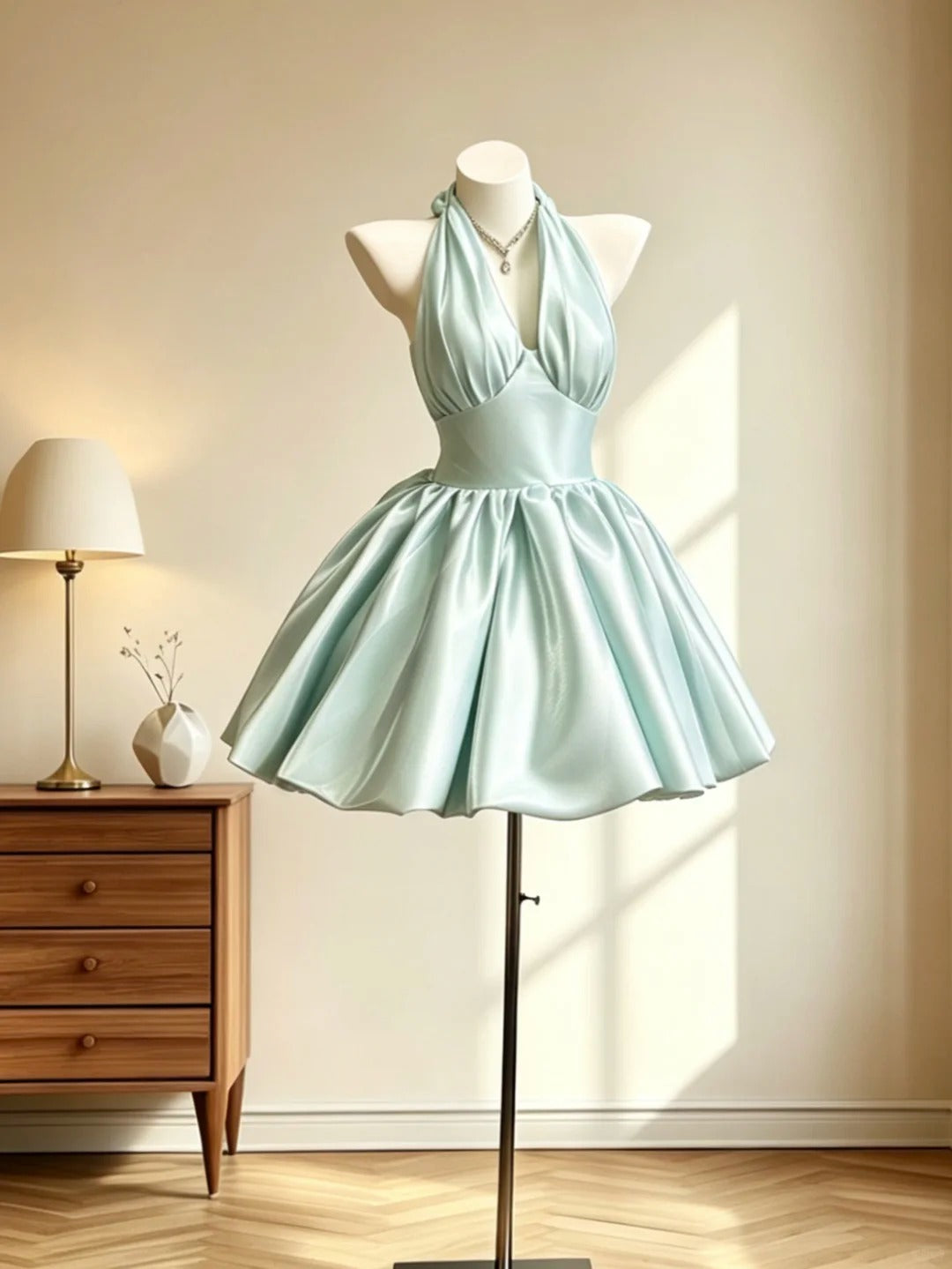 Robe de Soirée Chic Dos Nu Satin Vert Menthe Mini Inspo Senior Robe de Fête Courte Formelle Retour à la Maison RB3064