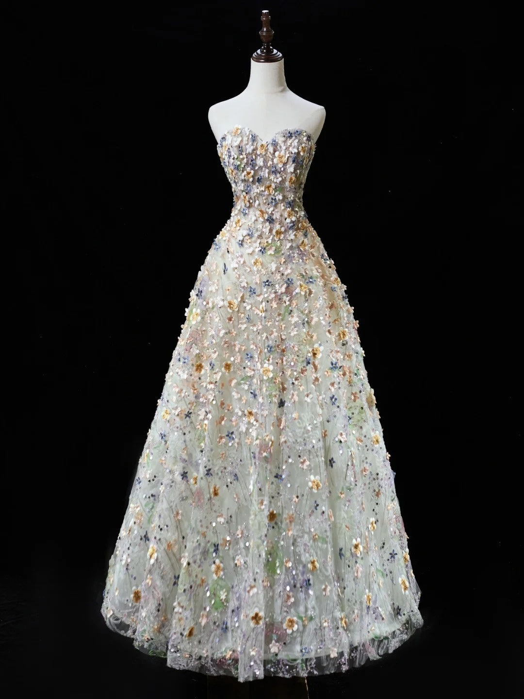 Beautiful Ball Gown Sweetheart Floral Tulle Long Prom Dresses Formal Gowns Inspo Evening Outfit N228