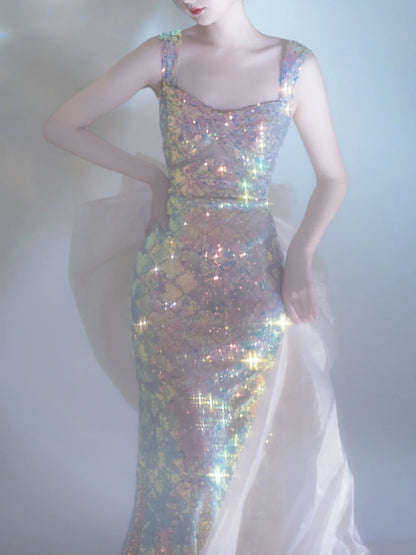 Glitter Mermaid Sweetheart With Straps Sequin Long Prom Dresses Formal Gowns Inspo Evening Outfit N229