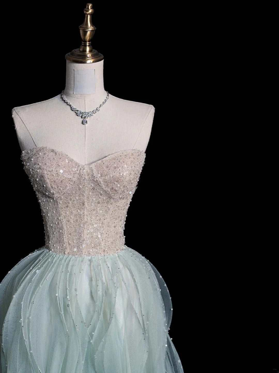 Funkelndes, mintgrünes Pailletten-Abendkleid in A-Linie mit Herzausschnitt – modisches und ästhetisches Kleid für Schul- und Partyveranstaltungen, AB2230