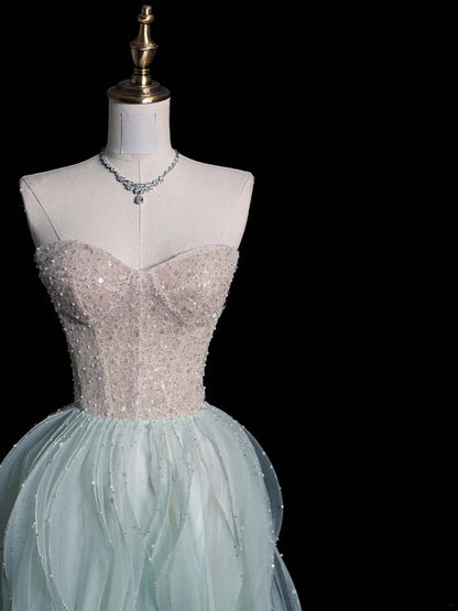 Funkelndes, mintgrünes Pailletten-Abendkleid in A-Linie mit Herzausschnitt – modisches und ästhetisches Kleid für Schul- und Partyveranstaltungen, AB2230