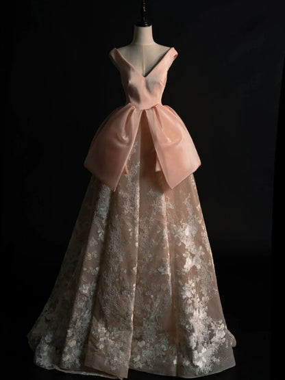 Robe de bal princesse en satin rose poudré, col en V, tenue de soirée pour l'université, robe de fin d'année pour adolescentes N1345