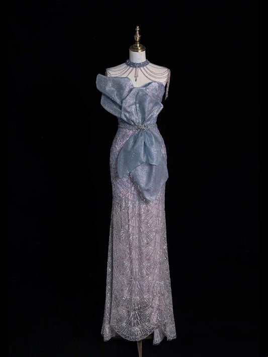 Fancy Mermaid Sweetheart Grey Sequin Long Prom Dresses Inspiration Party Dress Prom Gown RB1433
