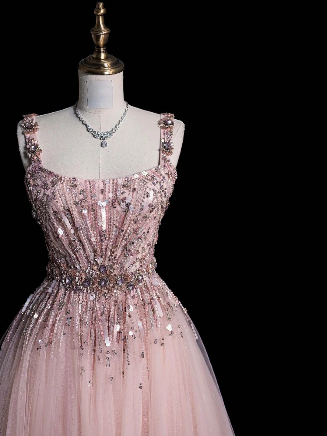 Elegant Ball Gown Square Neck Pink Tulle Long Prom Dresses For Teens Evening Outfits Formal Dress N1084