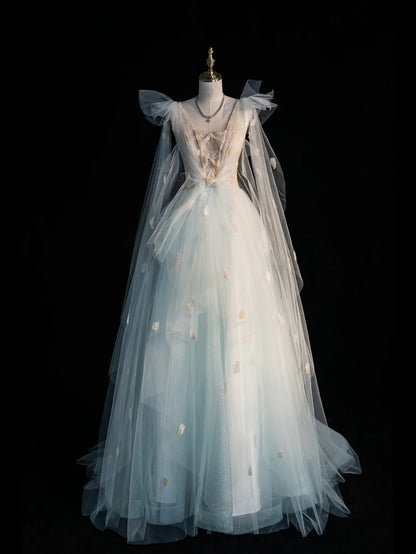 Prinzessinnen-Ballkleid mit V-Ausschnitt, hellblauer Tüll, formelles Outfit für College, Abschlussball und Schulabschluss für Teenager N1344