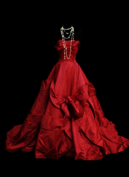 Retro Ball Gown Strapless Red 60s Prom Dresses Fashion Evening Gowns Long Formal Party Dress N831