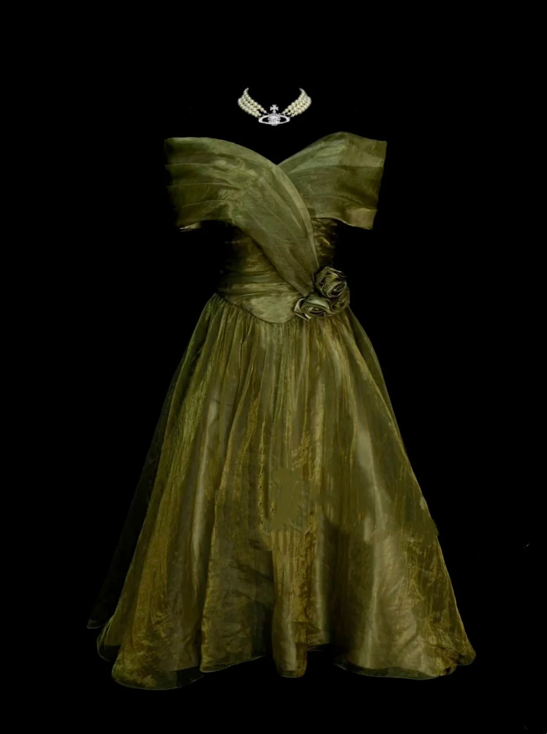 Vintage Prom Dresses Aesthetic Ball Gown Off The Shoulder Olive Green Short Inspo Formal Party Gowns N1826