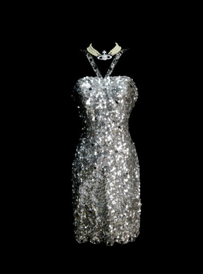 Robe fourreau bustier gris argenté inspirée des années 2000, robe de bal courte N1381
