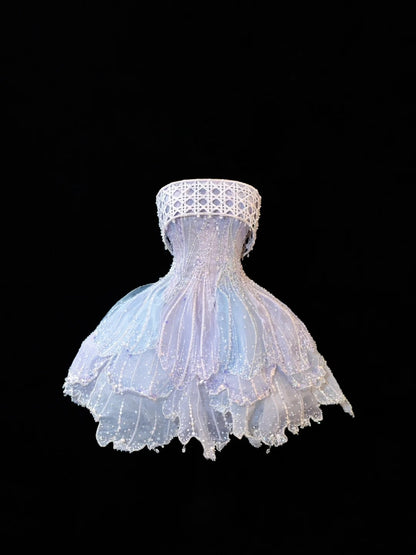 Prinzessinnen Ballkleid Trägerlos Eisblau Pailletten Kurz Mini Homecoming Kleider Hoco Kleider N2841