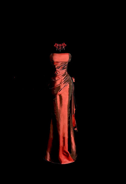 Robes de bal modestes d'inspiration sirène bustier bordeaux avec volants années 80 longues robes de soirée N3407