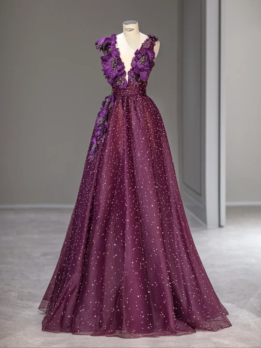 Elegant A Line V Neck Purple With Flower Beads Long Prom Dresses Inspo Evening Outfits RB3999
