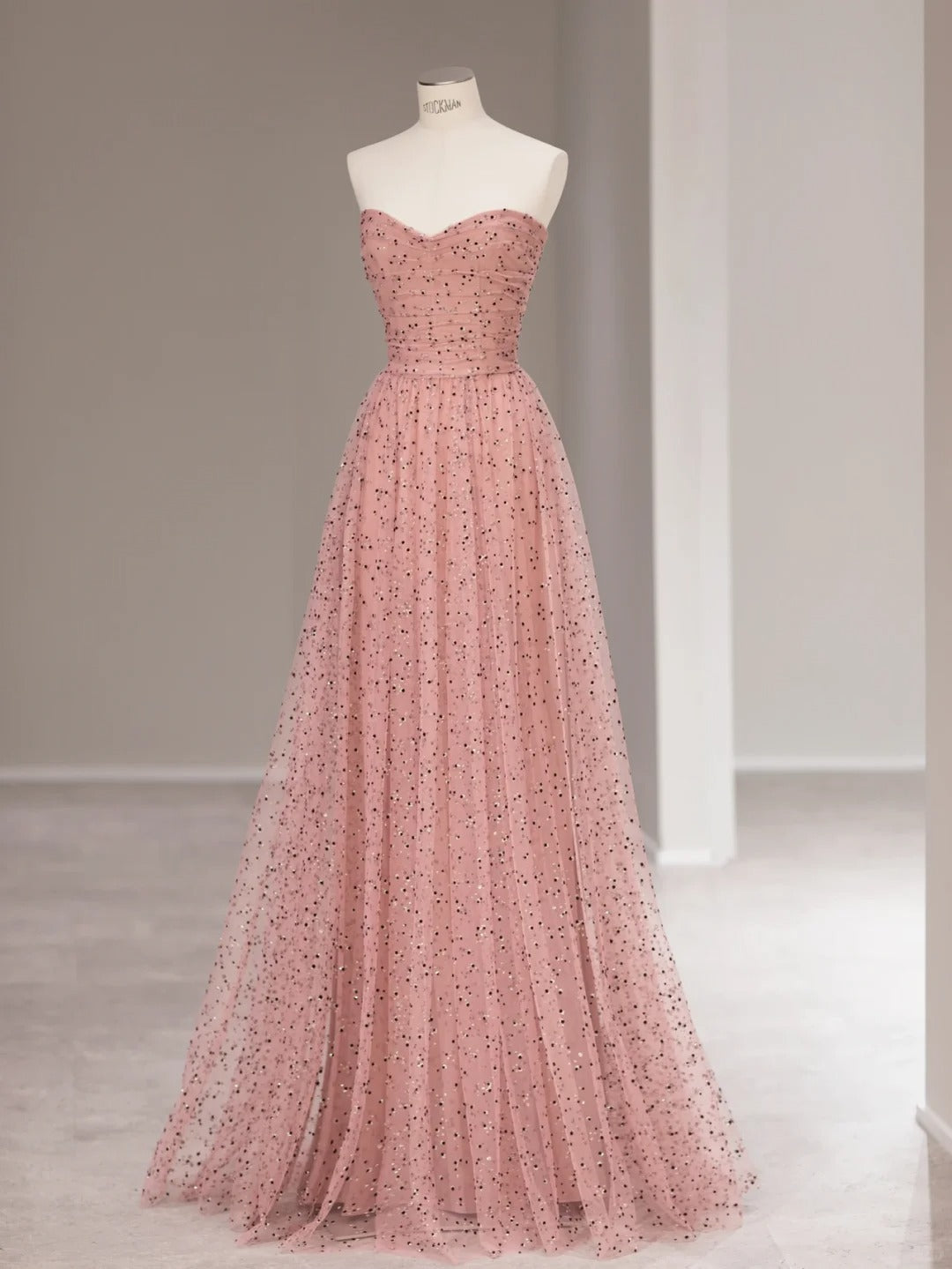 Pretty A line Sweetheart Pink Tulle Sleeveless Long Prom Dresses Formal Outfits RB3984