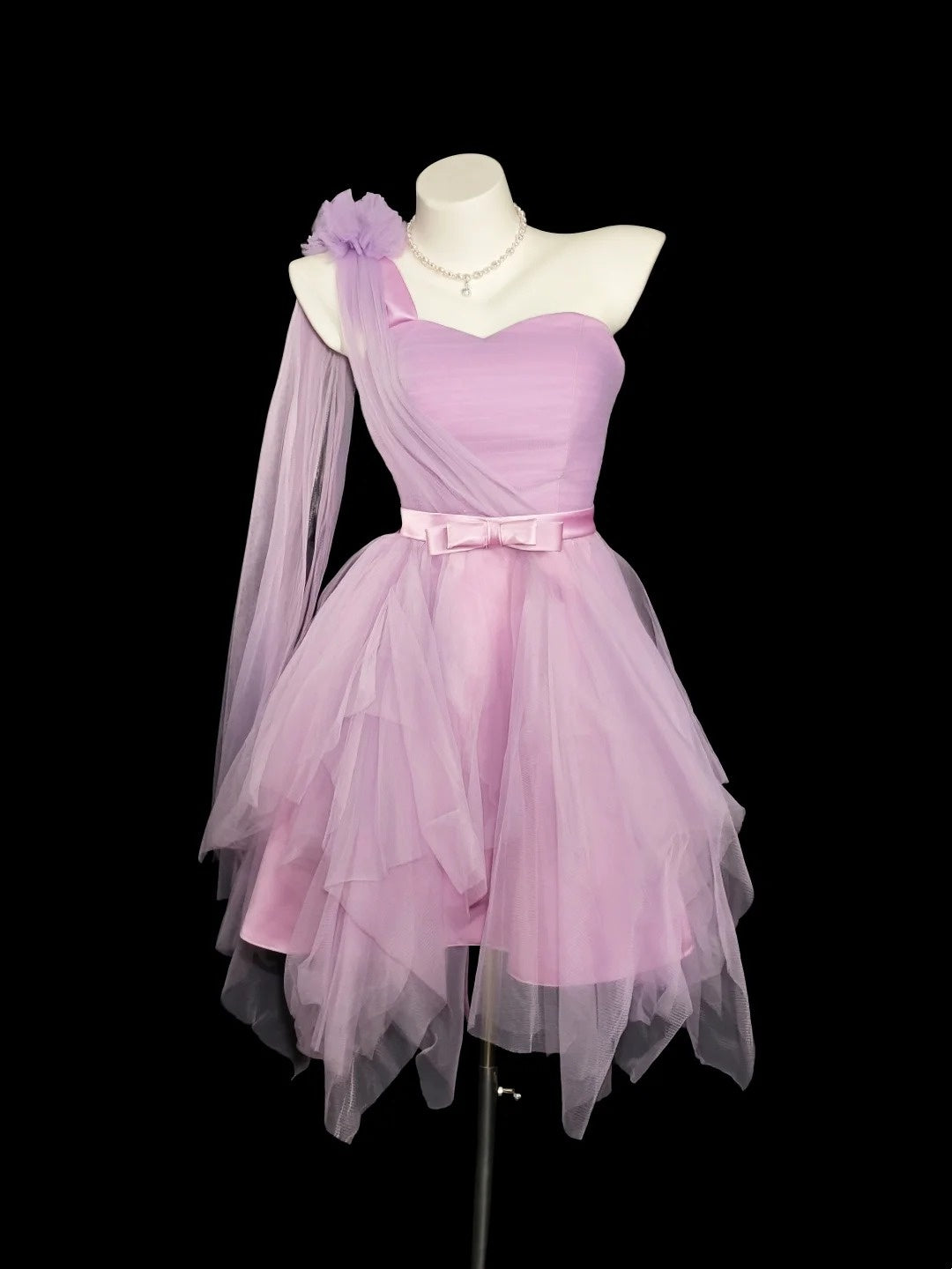 Dream A Line One Shoulder Lila Tüll Kurzes Abschlusskleid High School Homecoming Kleider N4551