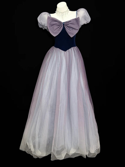 Vintage Prom Dresses 90er Jahre Formelle A-Linie Quadratischer Ausschnitt Traube Tüll Lange Partykleider N4491