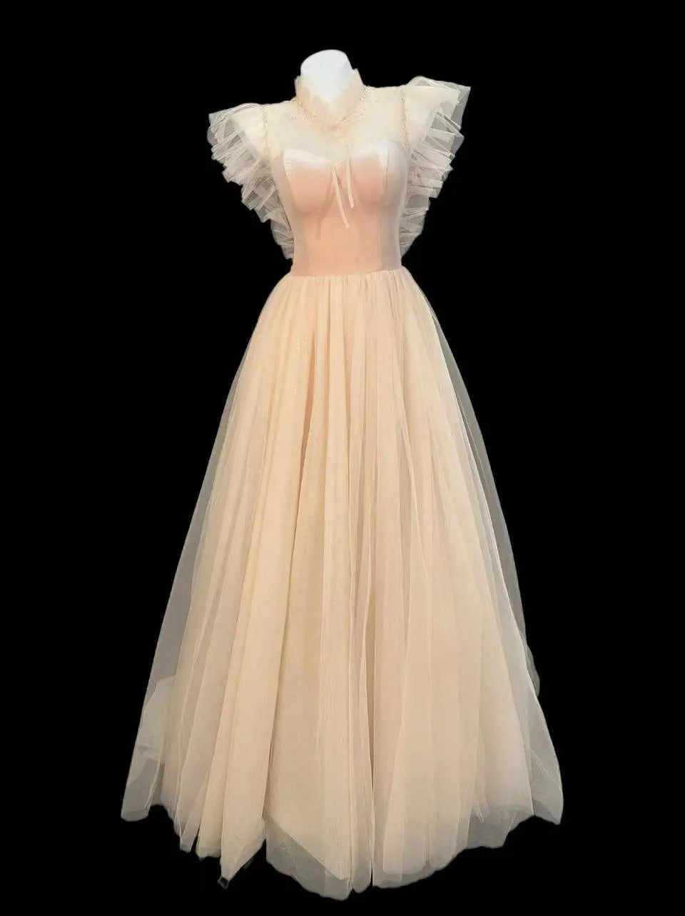 Robes de bal de princesse formelles trapèze col carré rose blush en tulle longues robes de soirée N4503