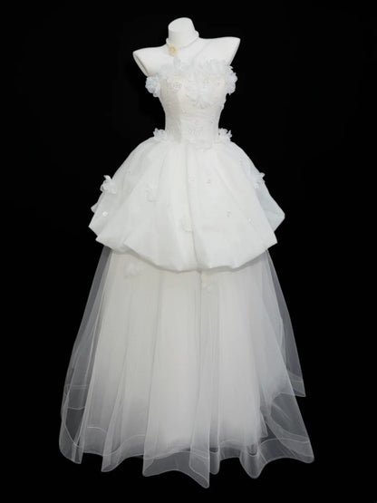 Dream Wedding Dresses Ball Gown Strapless Sleeveless Garden White Tulle Vintage Wedding Dress N4555