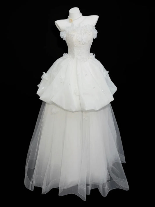 Dream Wedding Dresses Ball Gown Strapless Sleeveless Garden White Tulle Vintage Wedding Dress N4555