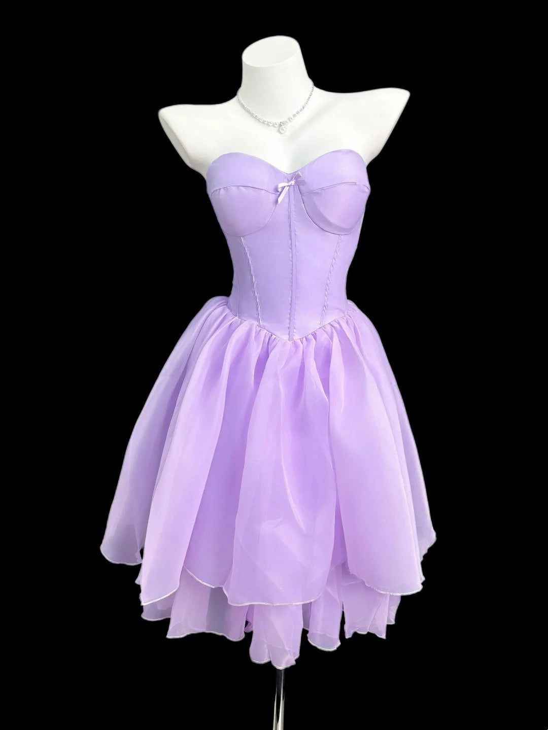 Robe Courte de Bal de Promo en Mousseline de Soie Lilas Cœur Doux Ligne A N4552