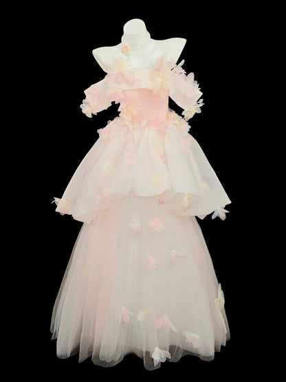 Princess Prom Dresses Formal Ball Gowns Off The Shoulder Light Pink Tulle Long Party Gowns N4507