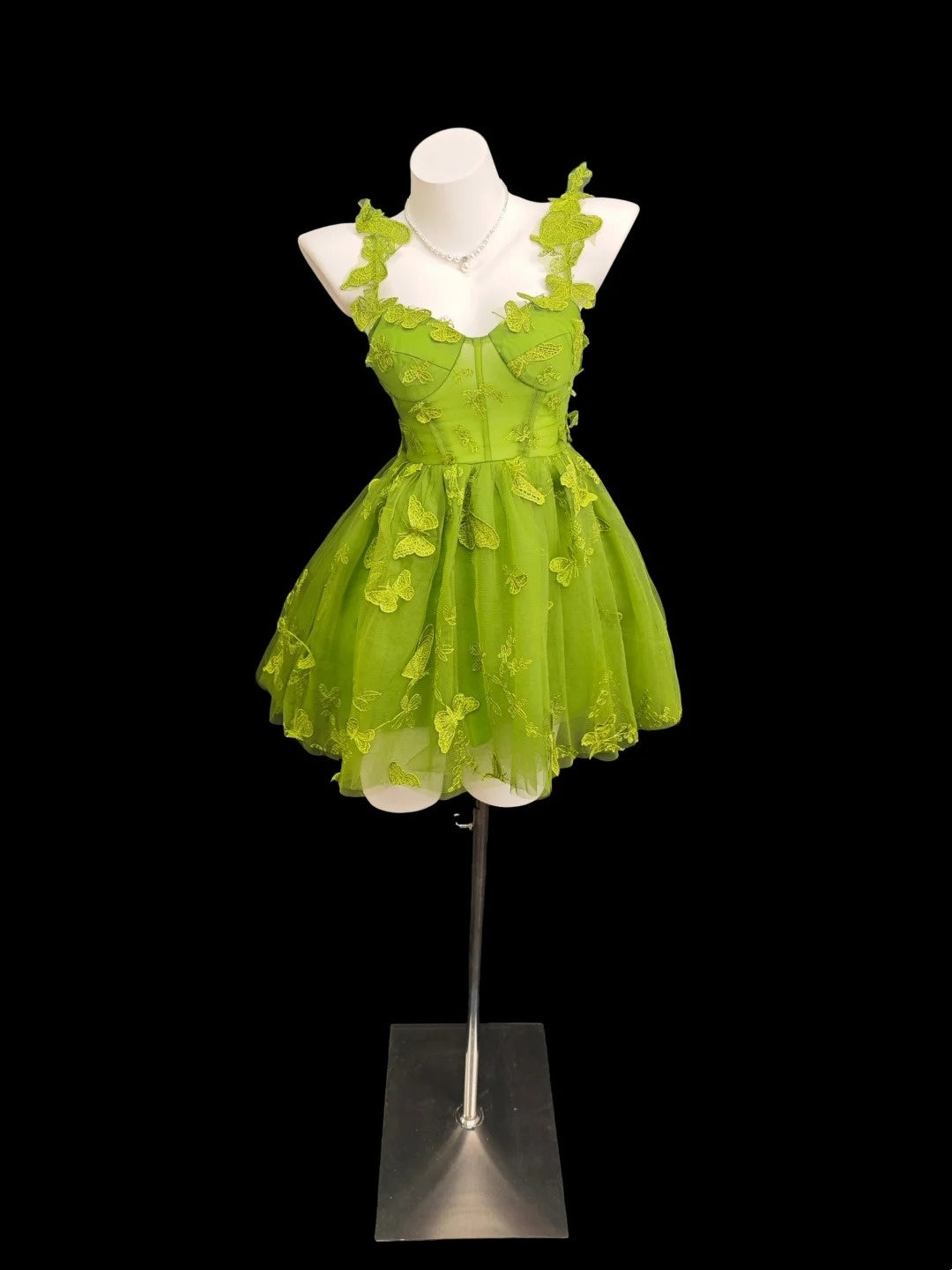 Robe de bal romantique à fines bretelles en tulle vert et dentelle pour bal de promo, remise des diplômes, bal de fin d'année (lycée) N4501