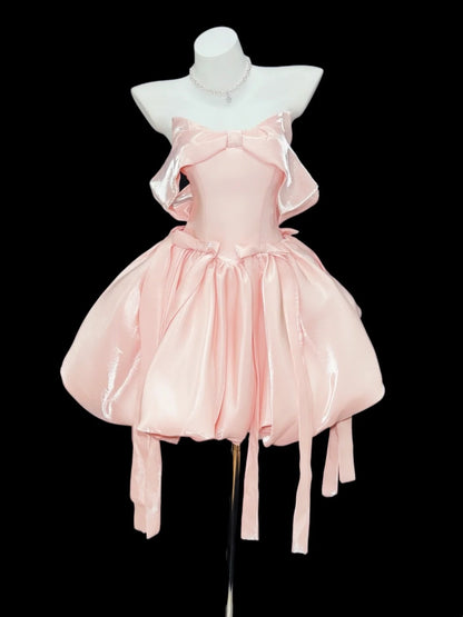 Magnifique Robe de Bal Épaules Dénudées Rose Poudré 12ème Année Courte Mini Longueur Esthétique Robes de Retour à la Maison RB4353